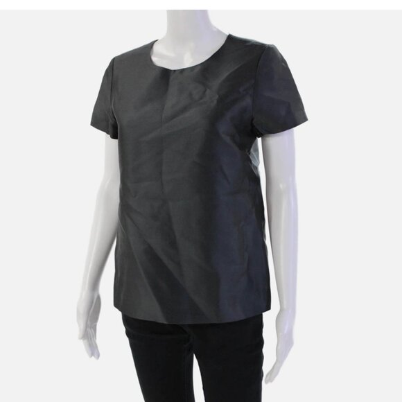 J. Crew Collection Wool-silk Twill Top Shirt Grey 6 - Picture 3 of 8